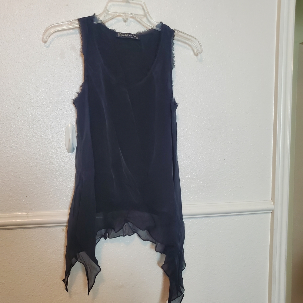 Elizabeth and James Navy Blue Silk Handkerchief Hem Tank Top Frayed Trim Sz 4